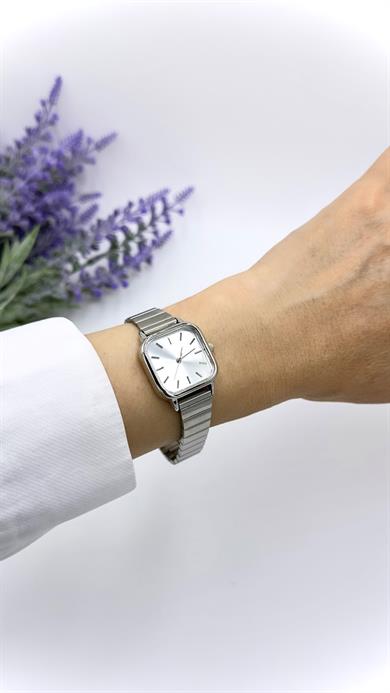 Kare Sılver Beyaz Kadranlı Saat