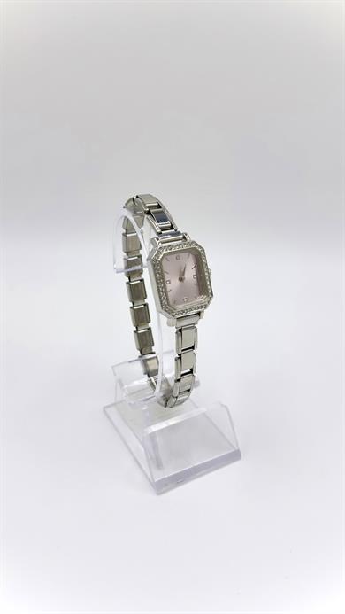 Kare Sılver Taşlı Pembe Kadranlı Numunatıon Kordonlu  Saat