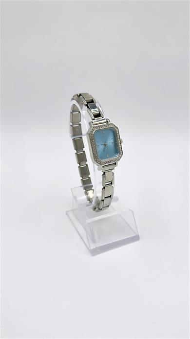 Kare Sılver Taşlı Turkuaz Kadranlı Numunatıon Kordonlu  Saat
