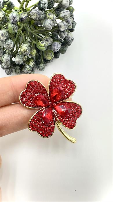 Kırmızı Yonca Model Broş
