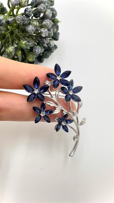 Mavi Çiçek Dalı Model Broş