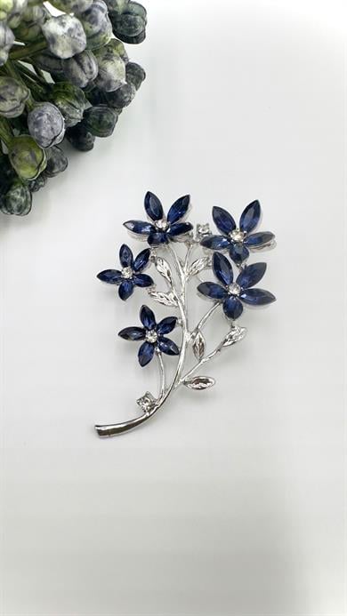 Mavi Çiçek Dalı Model Broş