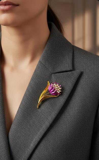 Mor Lale Model Broş