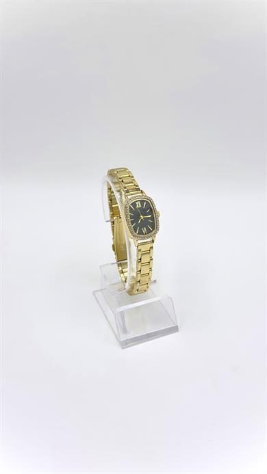 Oval Gold Taşlı Siyah Kadranlı Saat