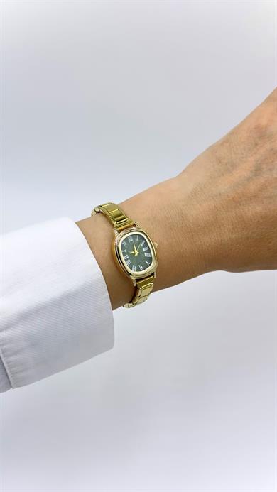 Oval Gold Yeşil Kadranlı Numunatıon Kordonlu  Saat