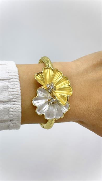 Paris Beyaz/ Gold Papatya Model Kelepçe Bileklik