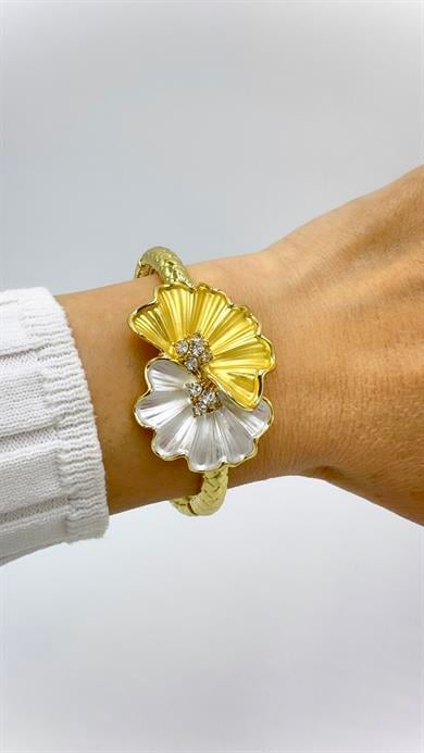 Paris Beyaz/ Gold Papatya Model Kelepçe Bileklik