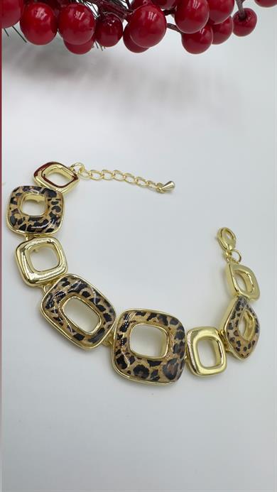 Paris Kare Sedefli Leopar Desenli Model Bileklik