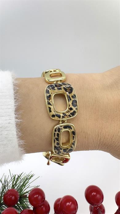 Paris Kare Sedefli Leopar Desenli Model Bileklik