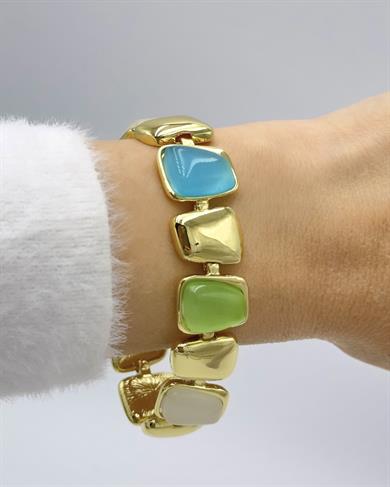 Paris Krıstal Taşlı Color Block Gold Tasarım Bileklik