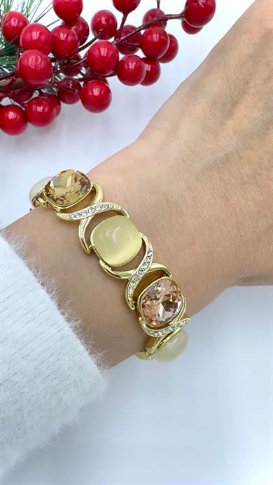 Kristal Taşlı  Şampanya Zerafet Bileklik