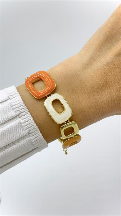 Turuncu Sedef Kare Tasarım Bileklik