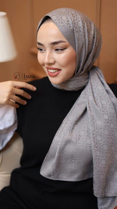 İpeksi Jakarlı Şal   Gri Renk Şal