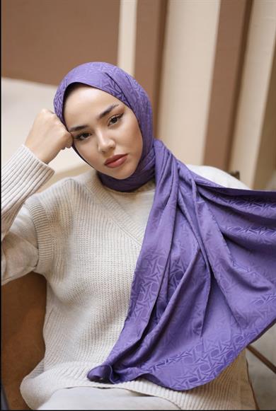 İpeksi Jakarlı  Eflatun Şal