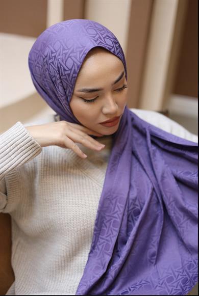 İpeksi Jakarlı  Eflatun Şal