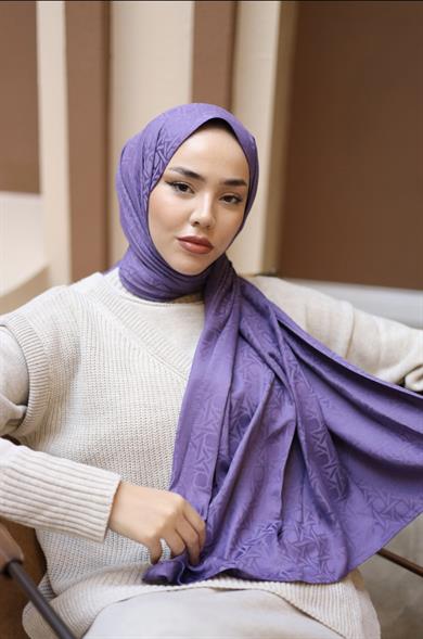 İpeksi Jakarlı  Eflatun Şal