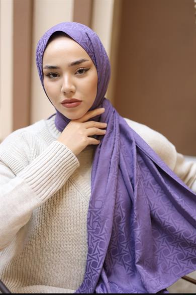 İpeksi Jakarlı  Eflatun Şal