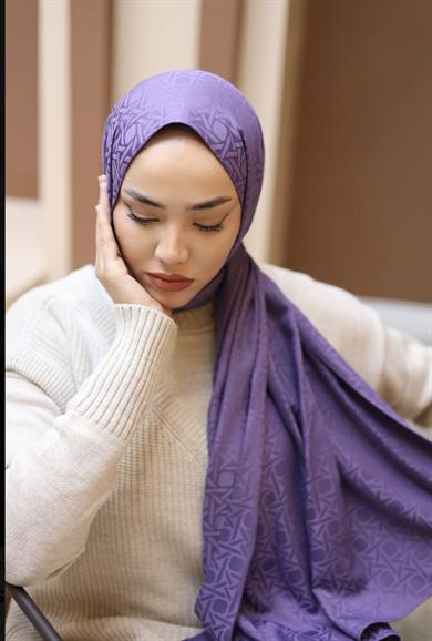 İpeksi Jakarlı  Eflatun Şal