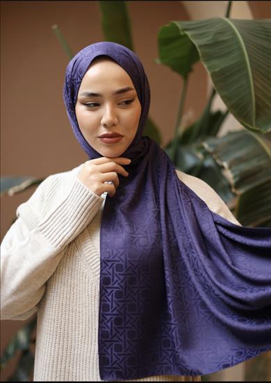 İpeksi Jakarlı Mor Renk Şal