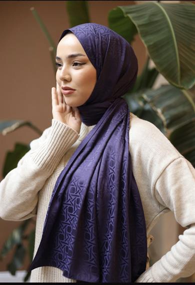 İpeksi Jakarlı Mor Renk Şal