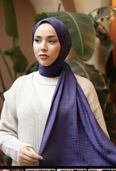 İpeksi Jakarlı Mor Renk Şal