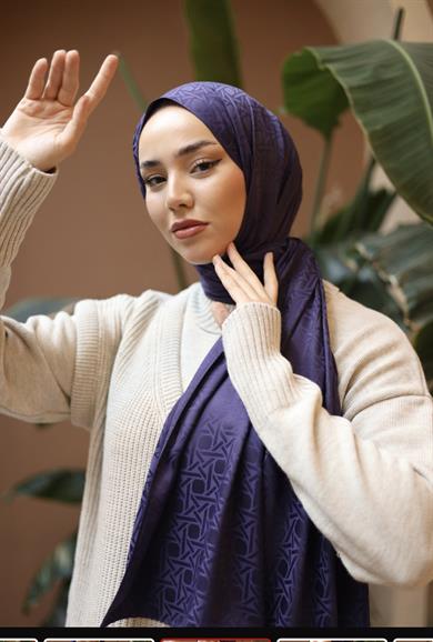 İpeksi Jakarlı Mor Renk Şal