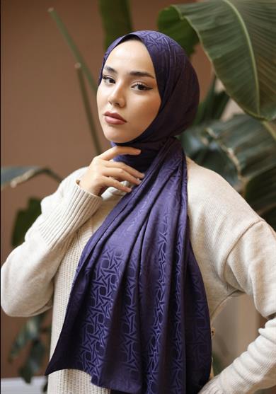 İpeksi Jakarlı Mor Renk Şal