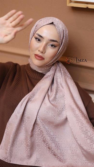 İpeksi Jakarlı Şal Pudra Rengi Şal