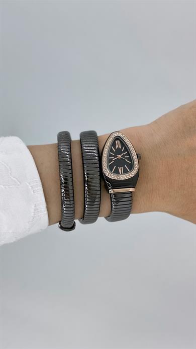 Siyah/ Rose Yılan Model Saat