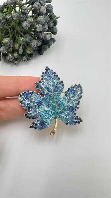 Turkuaz Çınar Yaprağı Model Broş