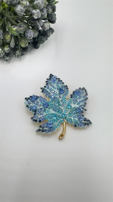 Turkuaz Çınar Yaprağı Model Broş