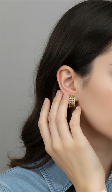 Vip 14 K 3 Sıralı Suyolu Model Halka Küpe