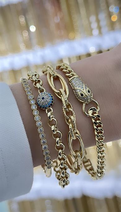 Vip 14 K  Altın Kaplama Suyolu  Kelepçeli Kombin Set Bileklik