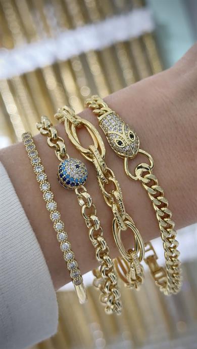 Vip 14 K  Altın Kaplama Suyolu  Kelepçeli Kombin Set Bileklik