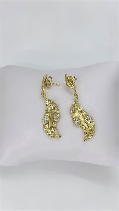 Vip 14 K İnce Detaylı Yaprak Küpe