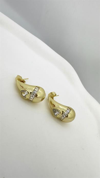 Vip 14 K Kalp Taşlı Detay Küpe