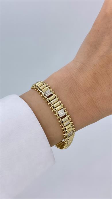 Vip 14 K Kare Taşlı Gemici Merdiveni Bileklik