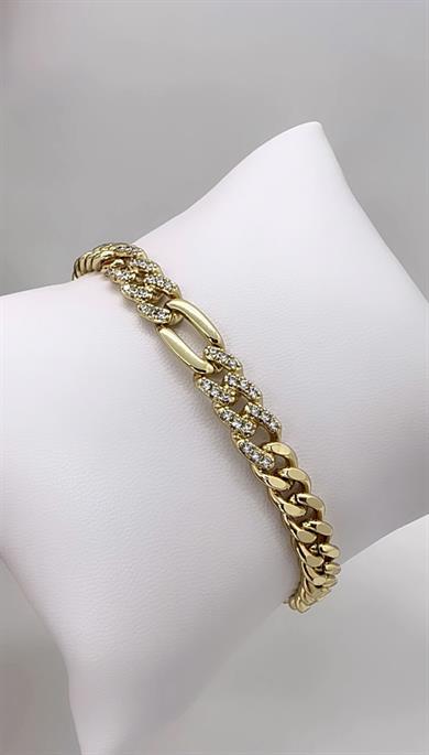 Vip 14 K Ortası Taş Detaylı Zincir Bileklik
