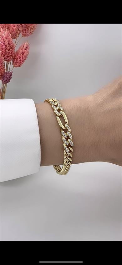 Vip 14 K Ortası Taş Detaylı Zincir Bileklik