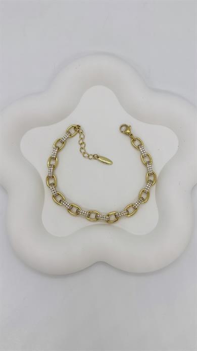 Vip 14 K Oval Halkalı Taş Bağlantılı Bileklik
