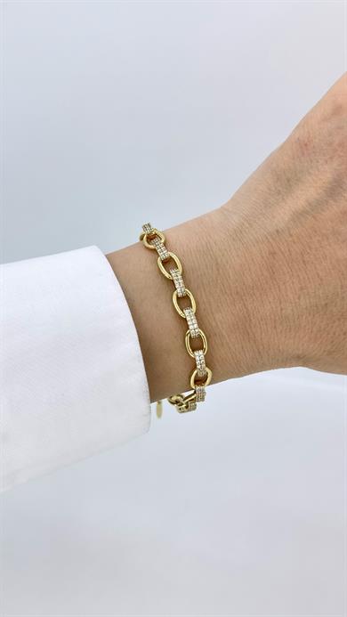 Vip 14 K Oval Halkalı Taş Bağlantılı Bileklik