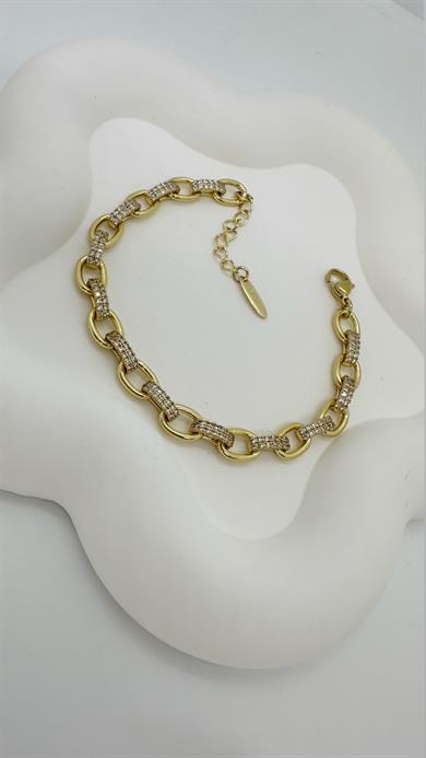 Vip 14 K Oval Halkalı Taş Bağlantılı Bileklik
