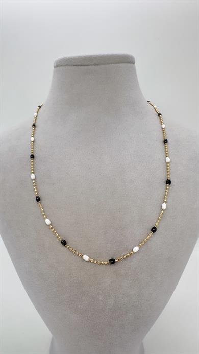 Vip 14 K Siyah Beyaz Dorika Kolye 45cm