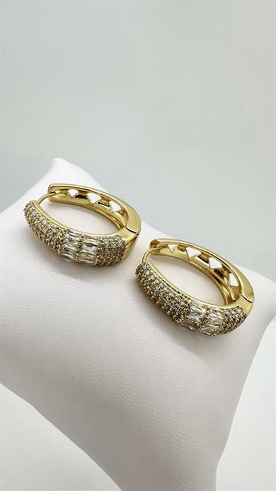 Vip 14 K Tasarım Suyolu Taşlı Oval Küpe
