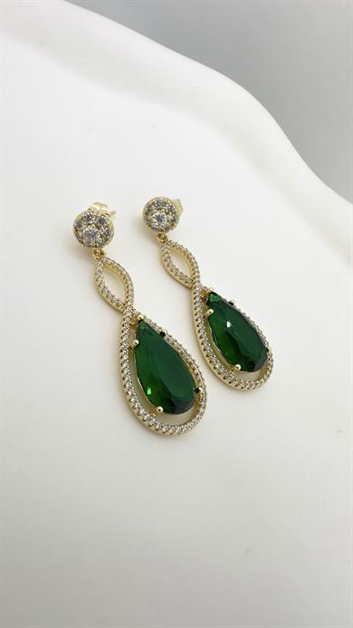 Vip 14 K Yeşil Sallantılı Küpe