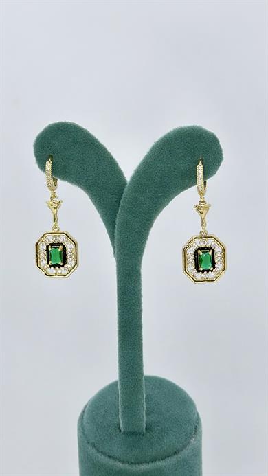 Vip 14 K Yeşil Taşlı Baget Küpe