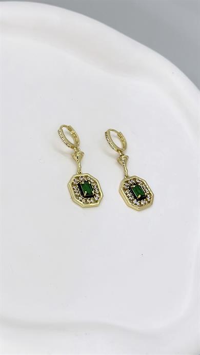 Vip 14 K Yeşil Taşlı Baget Küpe