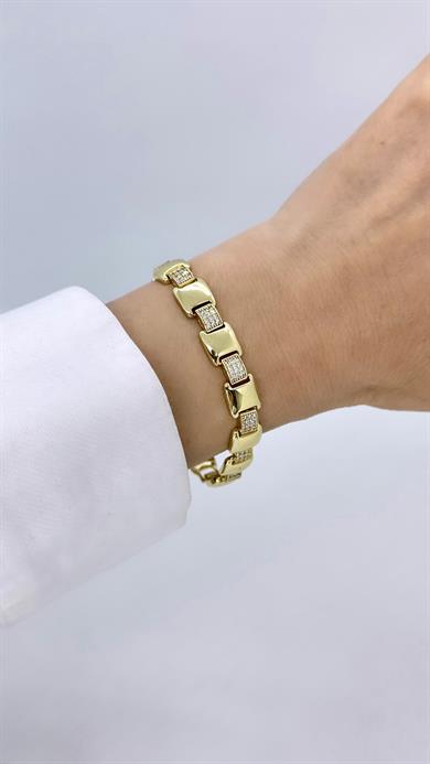 Vip 14 K Zirkon Taş Bağlantılı Kare Detaylı Bileklik