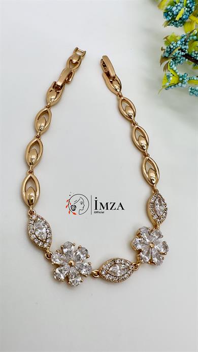 Vip Rose Gold Çiçek Taşlı Bileklik