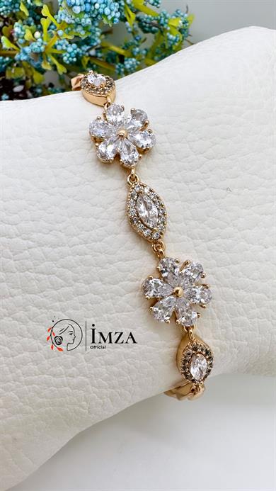 Vip Rose Gold Çiçek Taşlı Bileklik